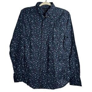 BONOBOS Slim Fit Button Down Shirt Mens Small Navy Floral Print‎ Long Sleeve
